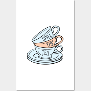 "Spill the tea" Pastel Teacup Stack Posters and Art